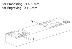 Minimum depth and height of embossings and engravings